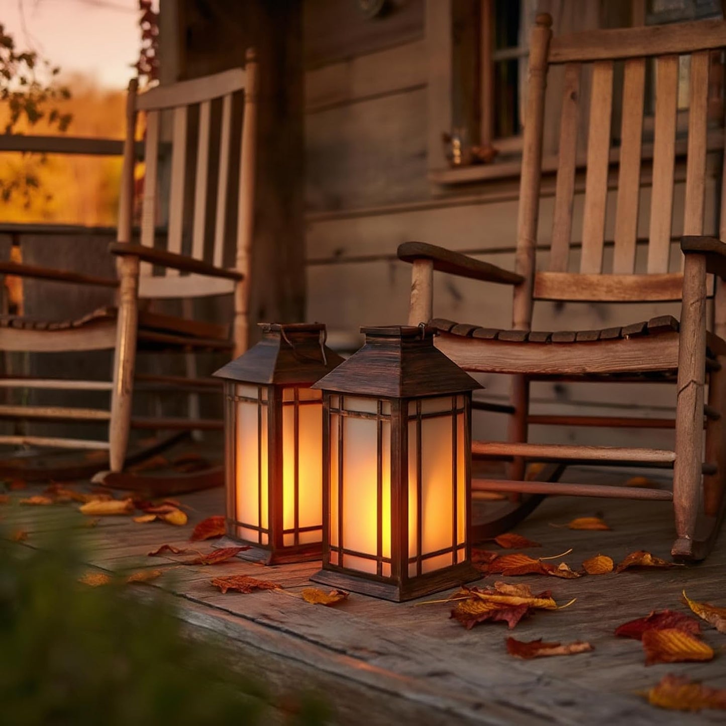 Bdor 13 Inch Outdoor Decorative Lanterns with LED Candle Timer 2 Pack Brown | Battery powered convenience, cozy