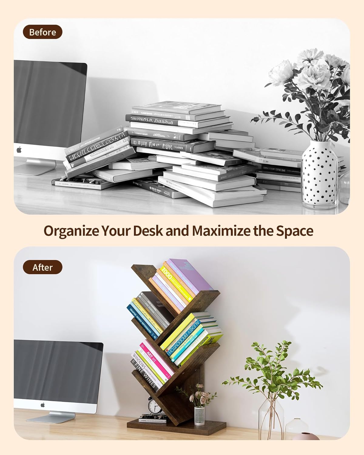 Small Bookcase LED and Desktop Book Shelf / 5tier-bookshelf with Liting Vintage