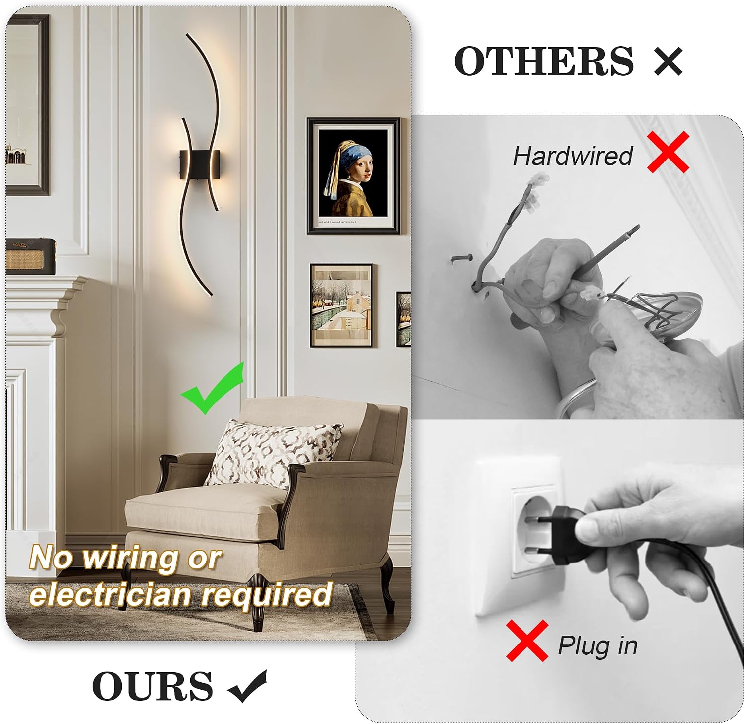 KARTOOSH Battery Operated Wall Sconce Set of Two with Remote Control | Wireless Wall Sconces with Stepless 3CCT &
