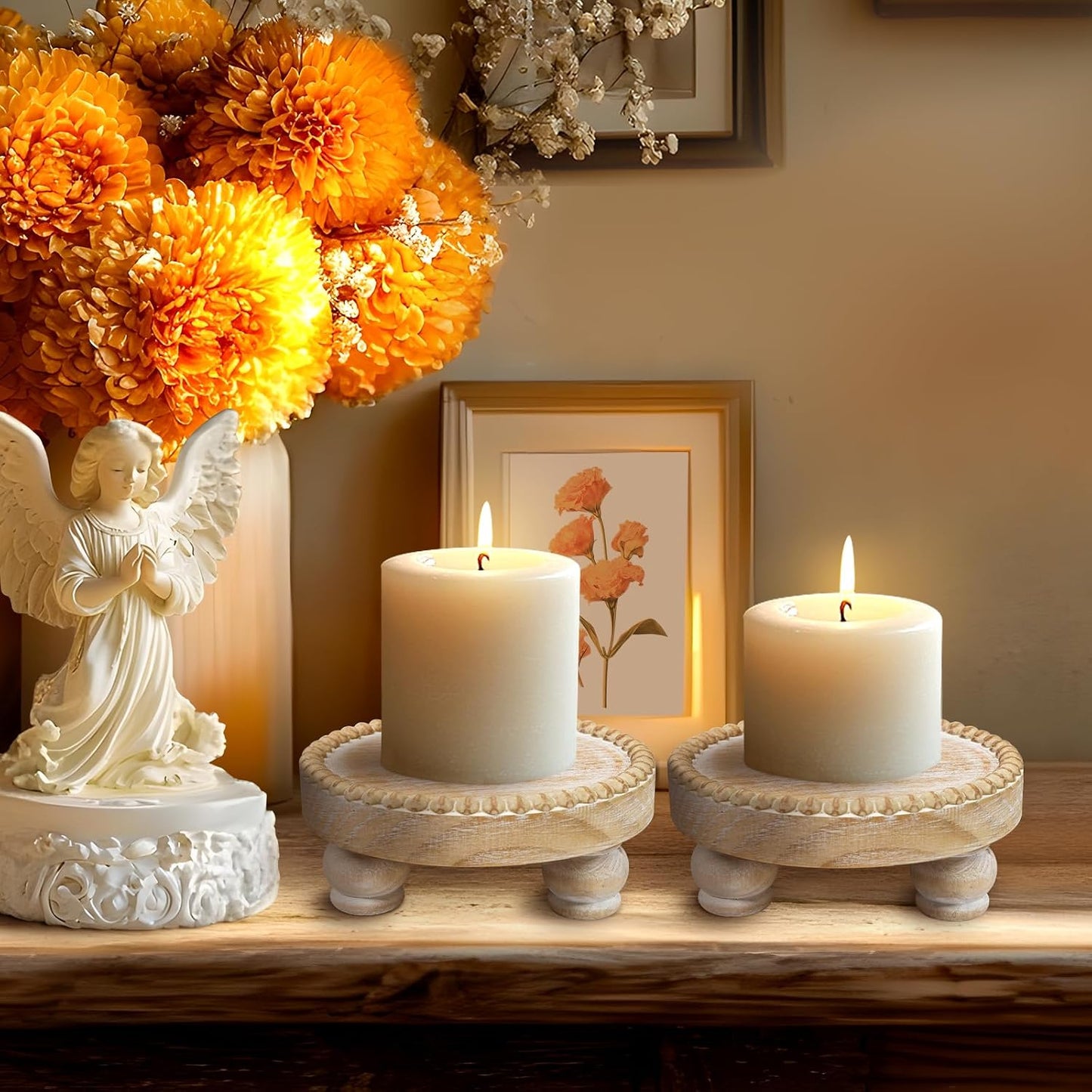 Farmhouse Candle Trays Home Decor / Brown / Set of 2