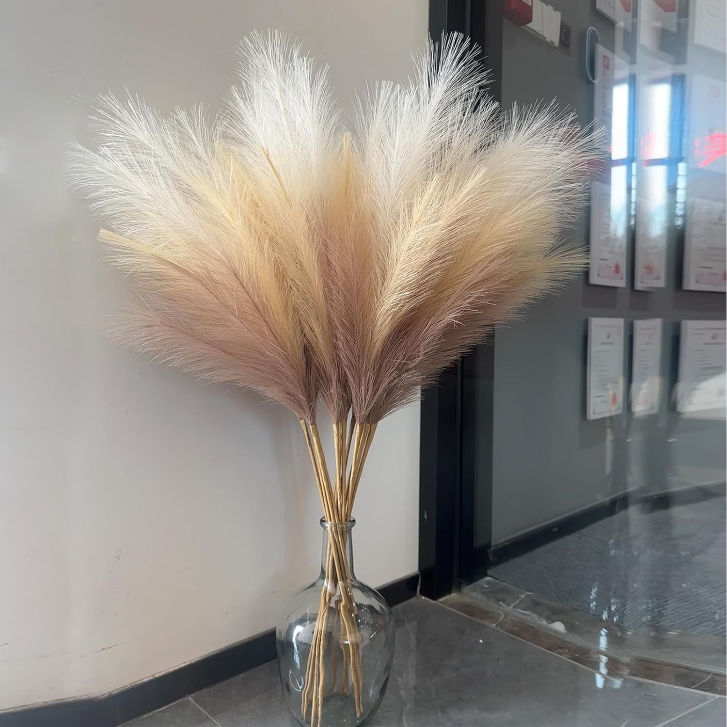 Tall Pampas Grass for Floor Vase / Beige & Coffee & Brown