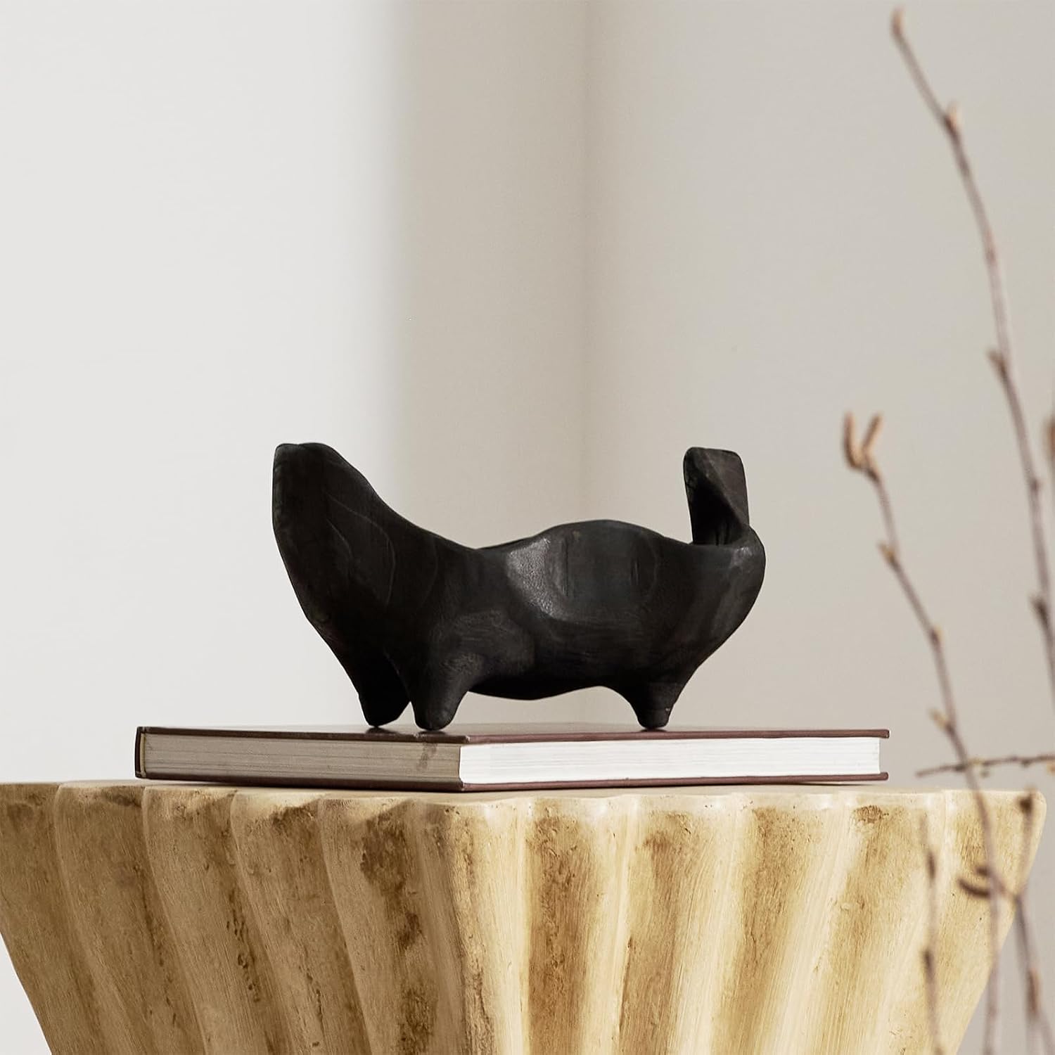 Oak Wood Black Decorative Bowl- Small Bowl for Entryway Key / Black with Feet / 9.25 x 5.51