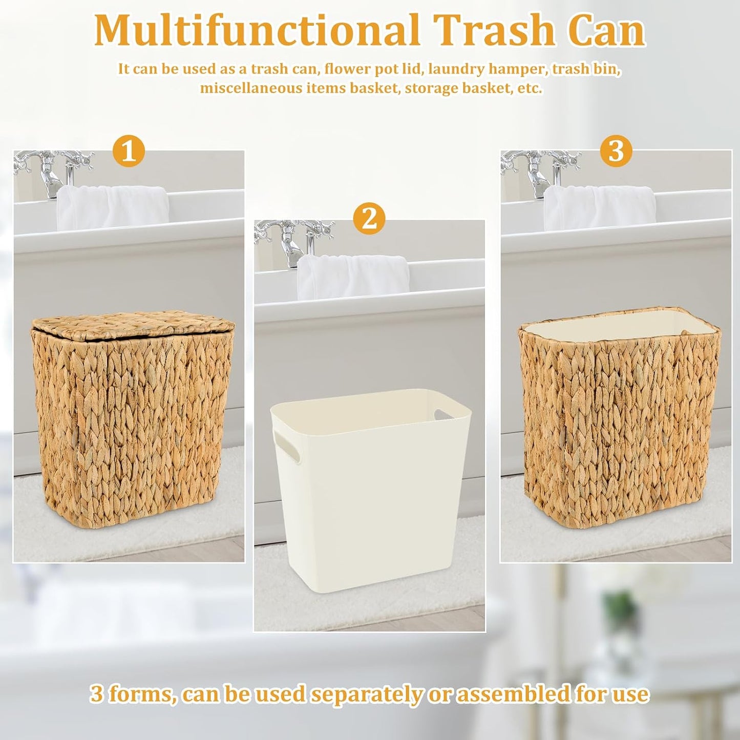 Handwoven Wicker Waste Basket / Water Hyacinth