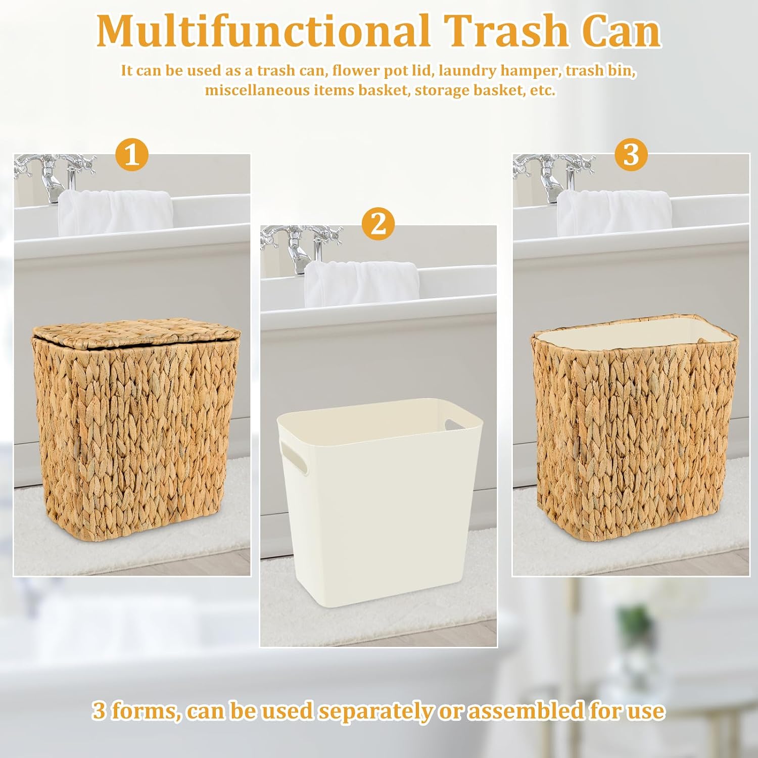 Handwoven Wicker Waste Basket / Water Hyacinth