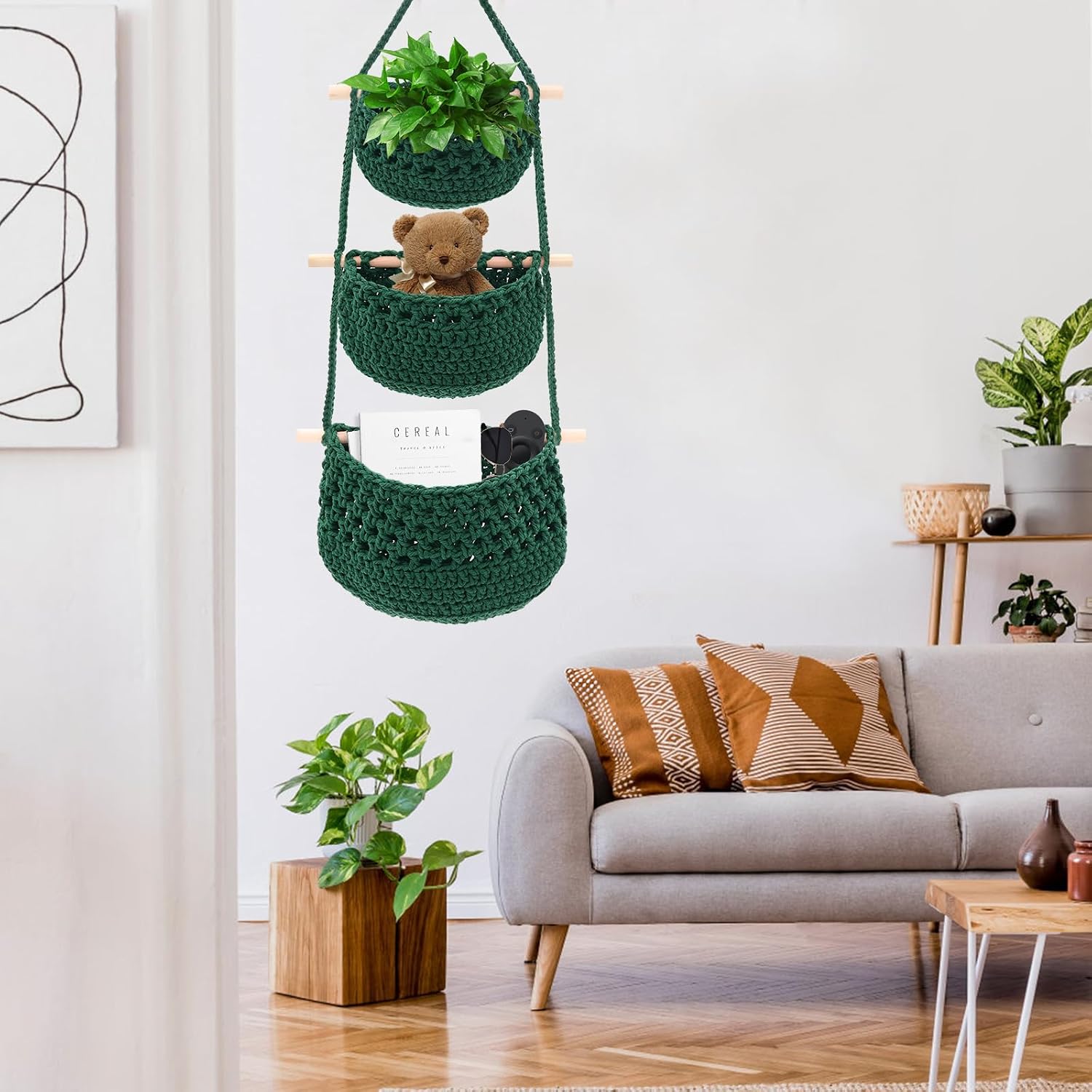 Boho Wall Baskets / Green-cotton