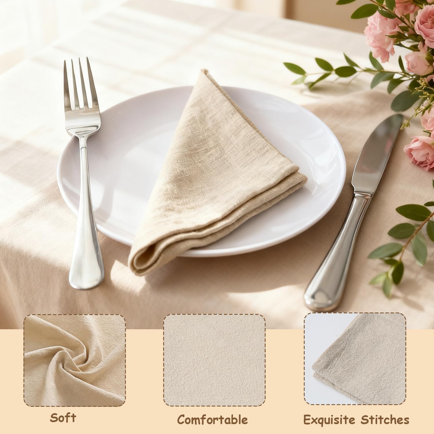 Urby Eco Hanky 10x10in Reusable Small Cloth Napkins, Natural, 12pk | Linen/Cotton Napkins, Eco Friendly, Kids Napkins