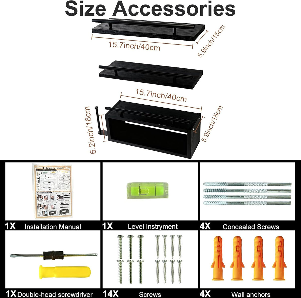 Wooden Floating Shelves with Paper Towel Holder for Bathroom Wall Storage | Bathroom Wall Shelf with Metal Rail, Wall