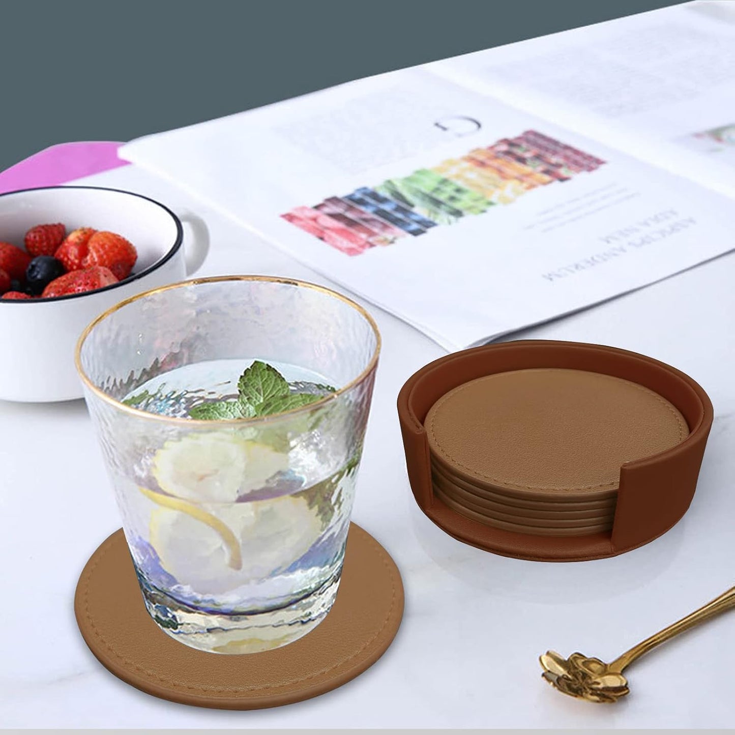Suitable for Various Cups / Brown,edged Sewn / Set of 6