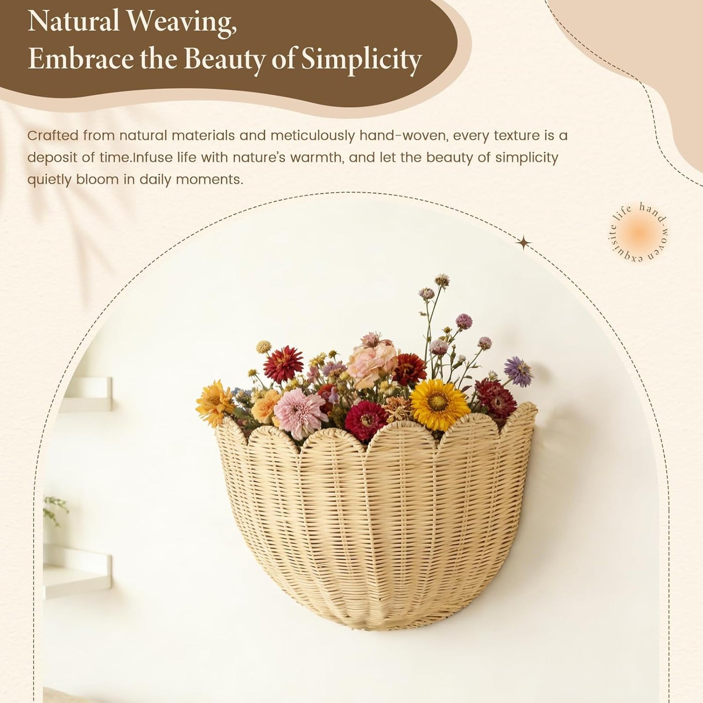Handwoven Scalloped Wall Basket / Natural / Set of 2