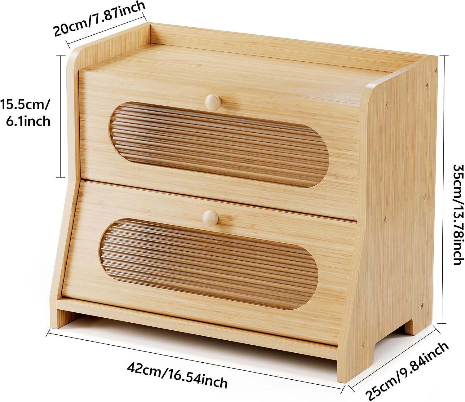 Bread Box,Extra Large 2-Tier Bamboo Bread Box for Kitchen Countertop,Bread Storage Container with Magnetic Acrylic Door