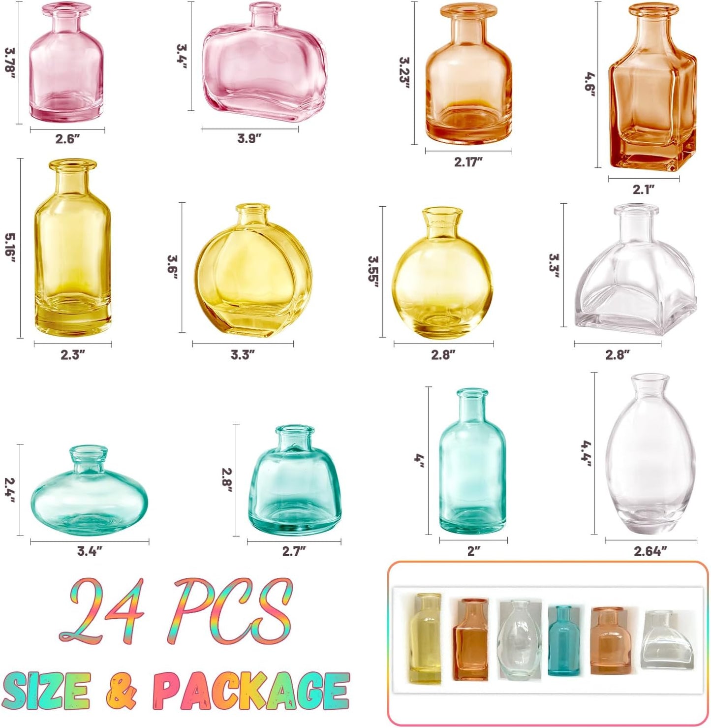 Colored Glass Vases / Set of 24