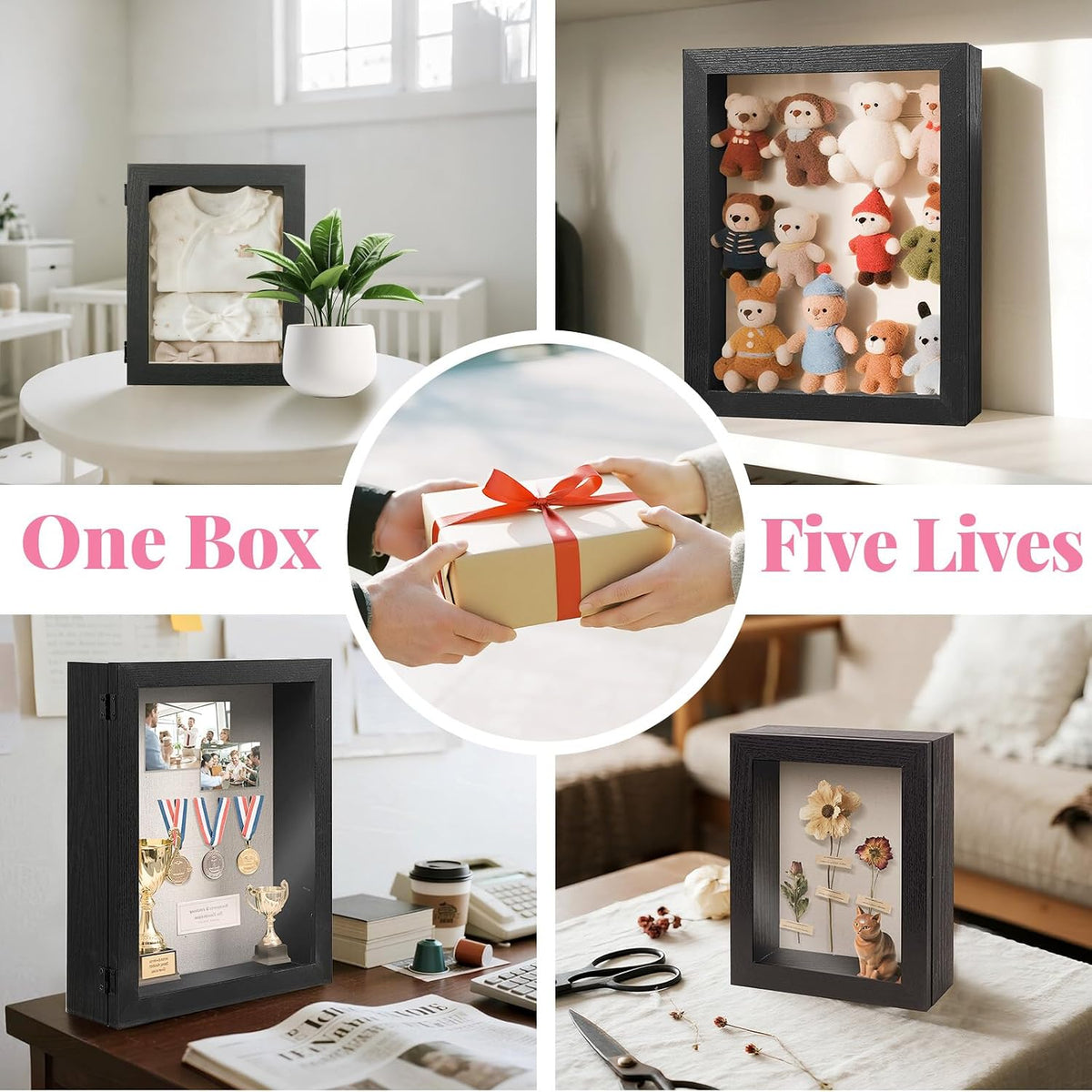 HOUSE DAY 11x14 Deep Shadow Box Frame with Linen Back, Pins, Black | 2.4 in Usable Depth for Pet, Baby Keepsakes