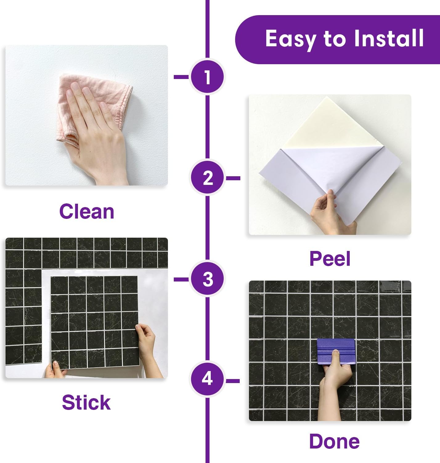 Thicker Marble Peel and Stick Backsplash Tiles- of "-3D / ST-SM-B / Black / 12 x 12 / Set of 10