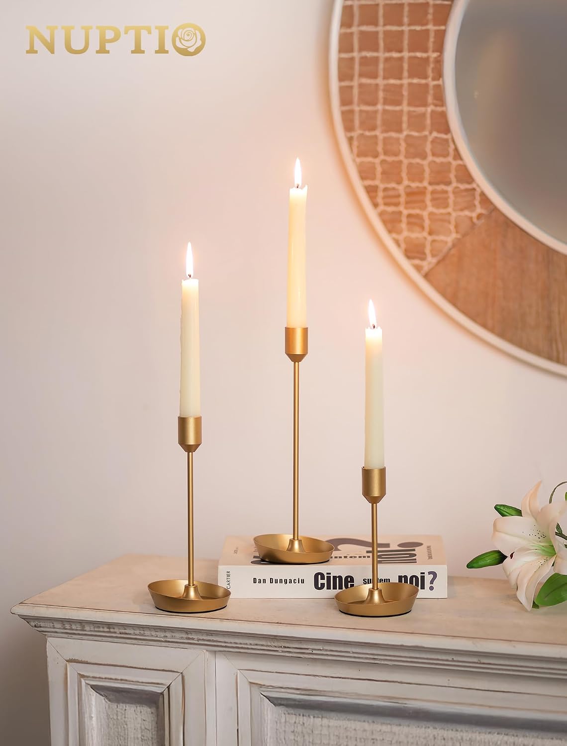 NUPTIO Taper Candle Holders for Wedding: 6 PCS Gold Matte Candles Stick Holder for Table Centerpiece - Bulk Candlestick