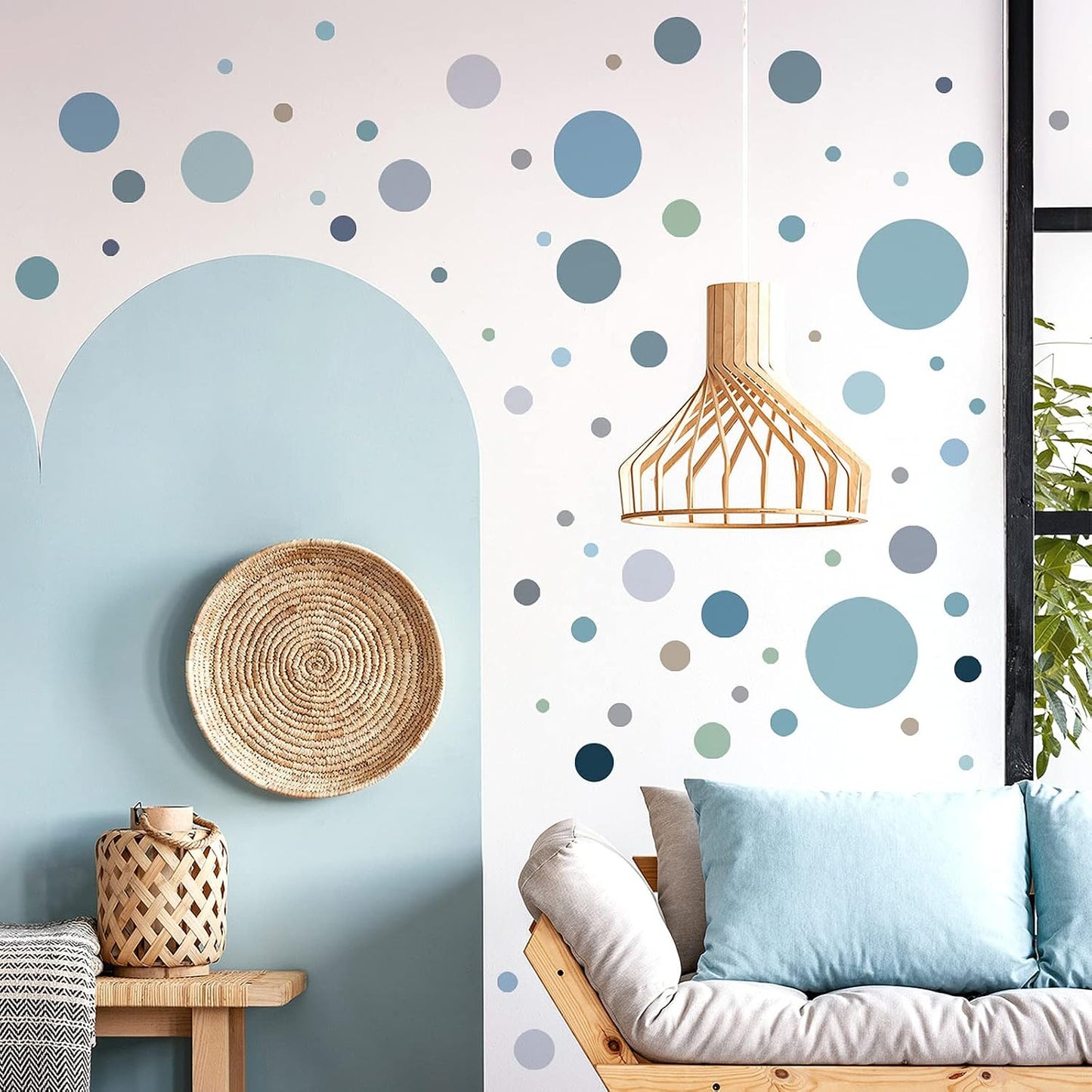Polka Dot Wall Decals Colorful Circle Wall Stickers DIY Removable Peel and Stick Boho / Blue-grey