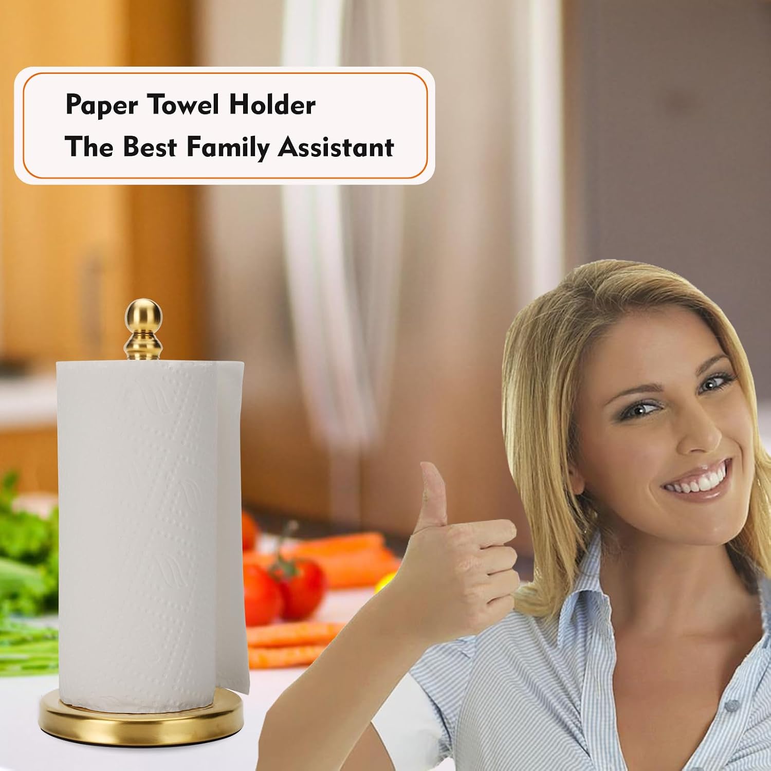 Paper Towel Holder Stand, Gold Paper Towel Holder Countertop, with Weighted Base for One-Handed Operation (Gold)
