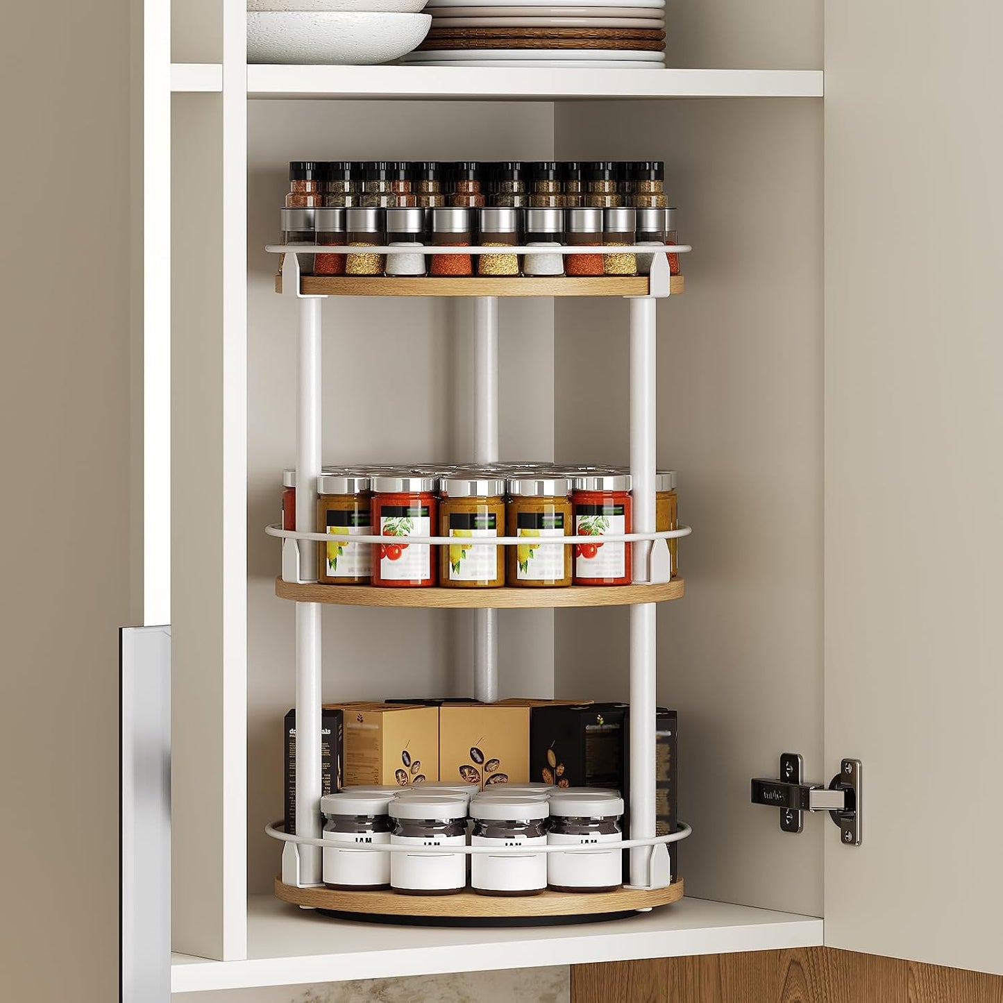 3-Tier Lazy Susan Organizer, Rotating Spice Rack, Spinning Organizer, Industrial Turntable Spice Rack Organizer for