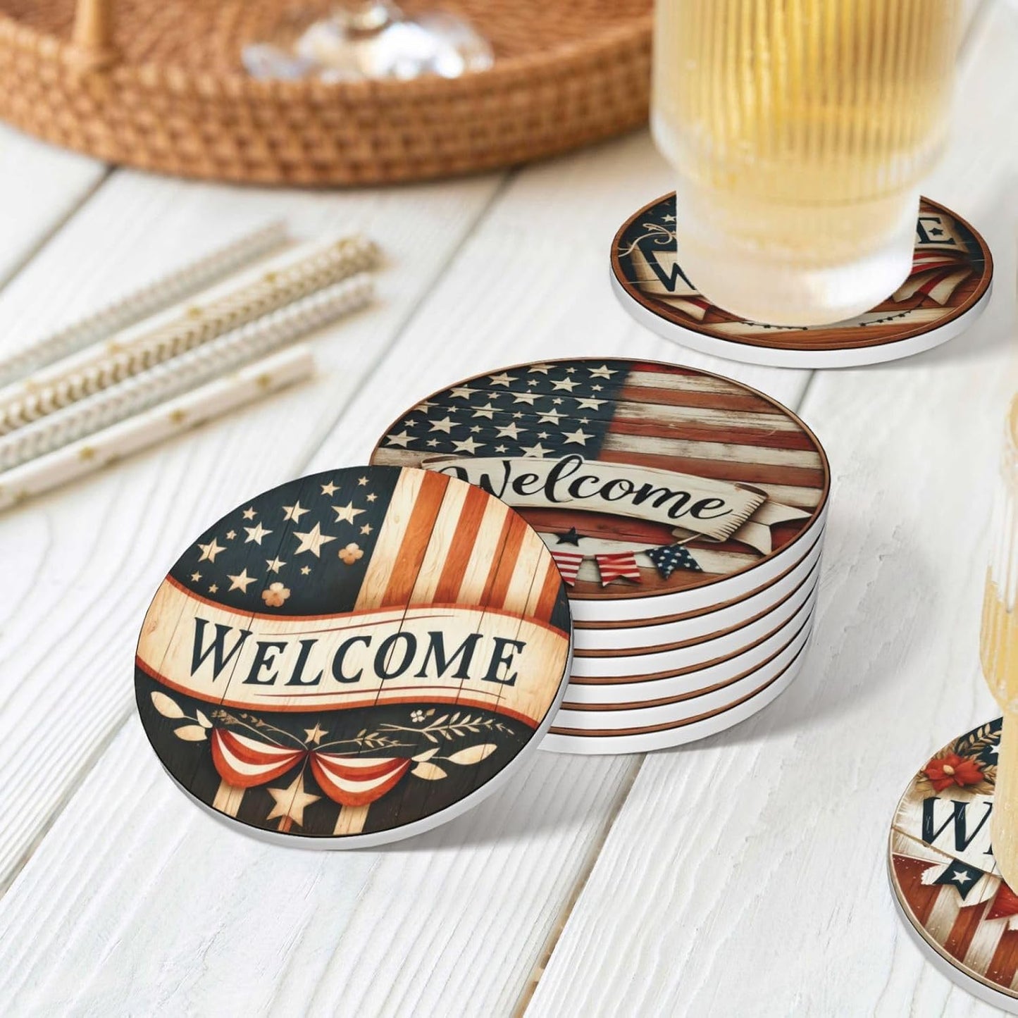 Holder / USA Flag Ceramic Drink Coaster / American Flag / Set of 6