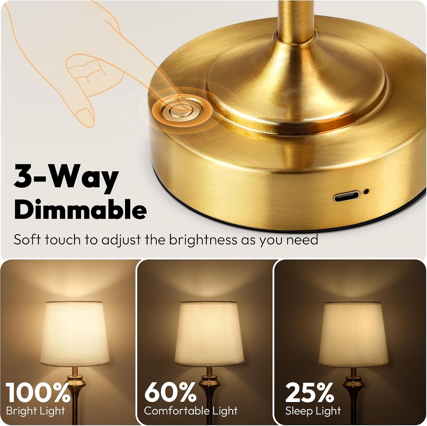 Portables Cordless Table Lamp,Battery Operated Lamp,5200mAh Bedside Table Lamp with Warm White,3 Way Dimmable Touch