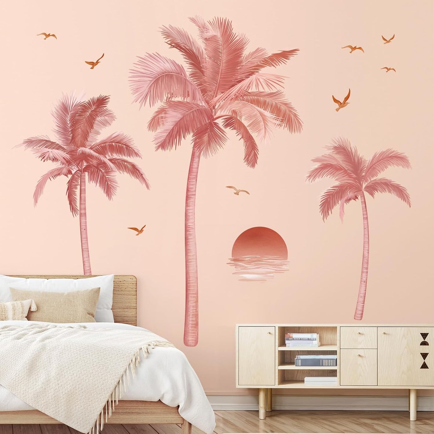 Boho Palm Tree Wall Stickers Large Tropical Tree Sunset Peel and Stick Wall Art Decals