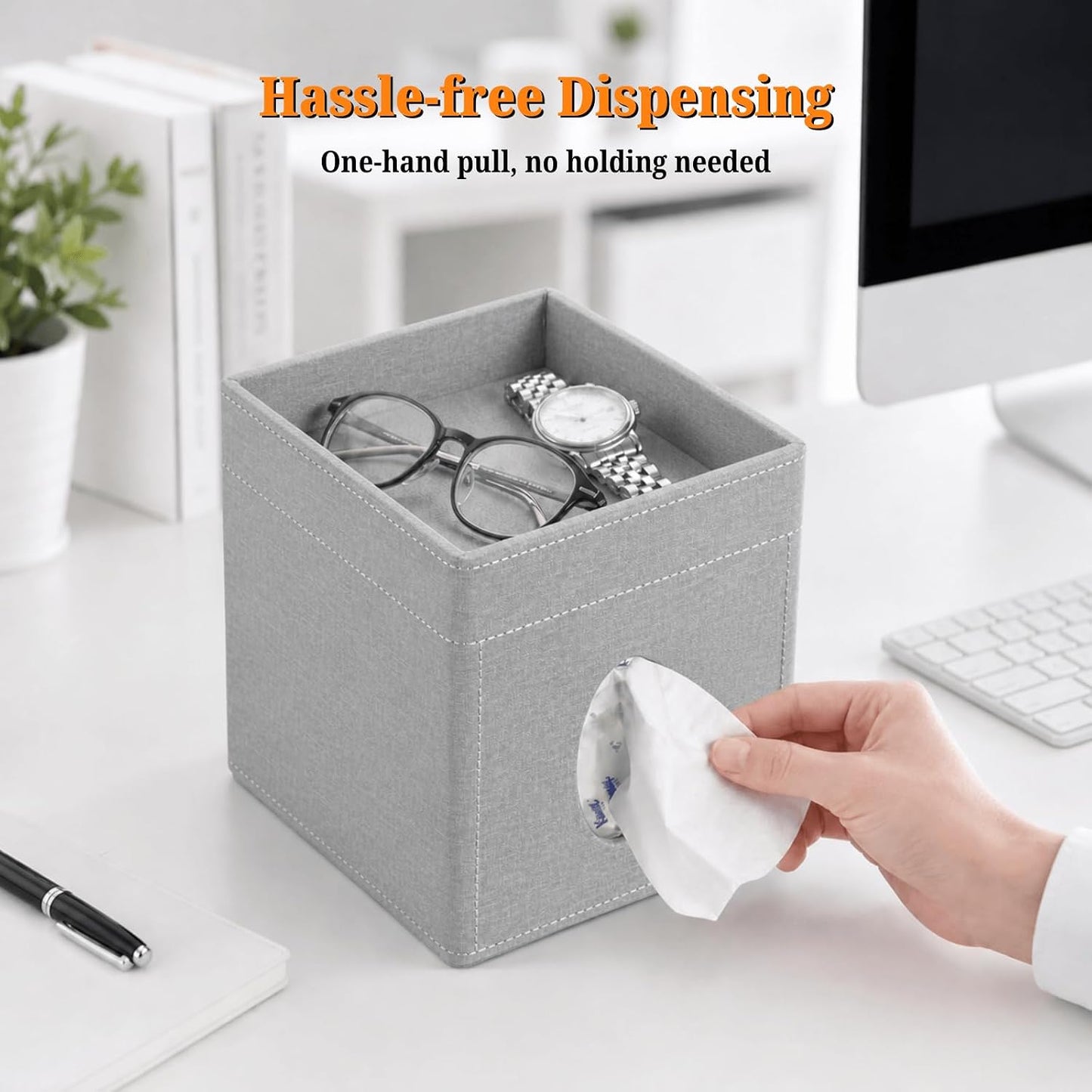 Storage Tray / Leather Tissue Box Cover / Grey