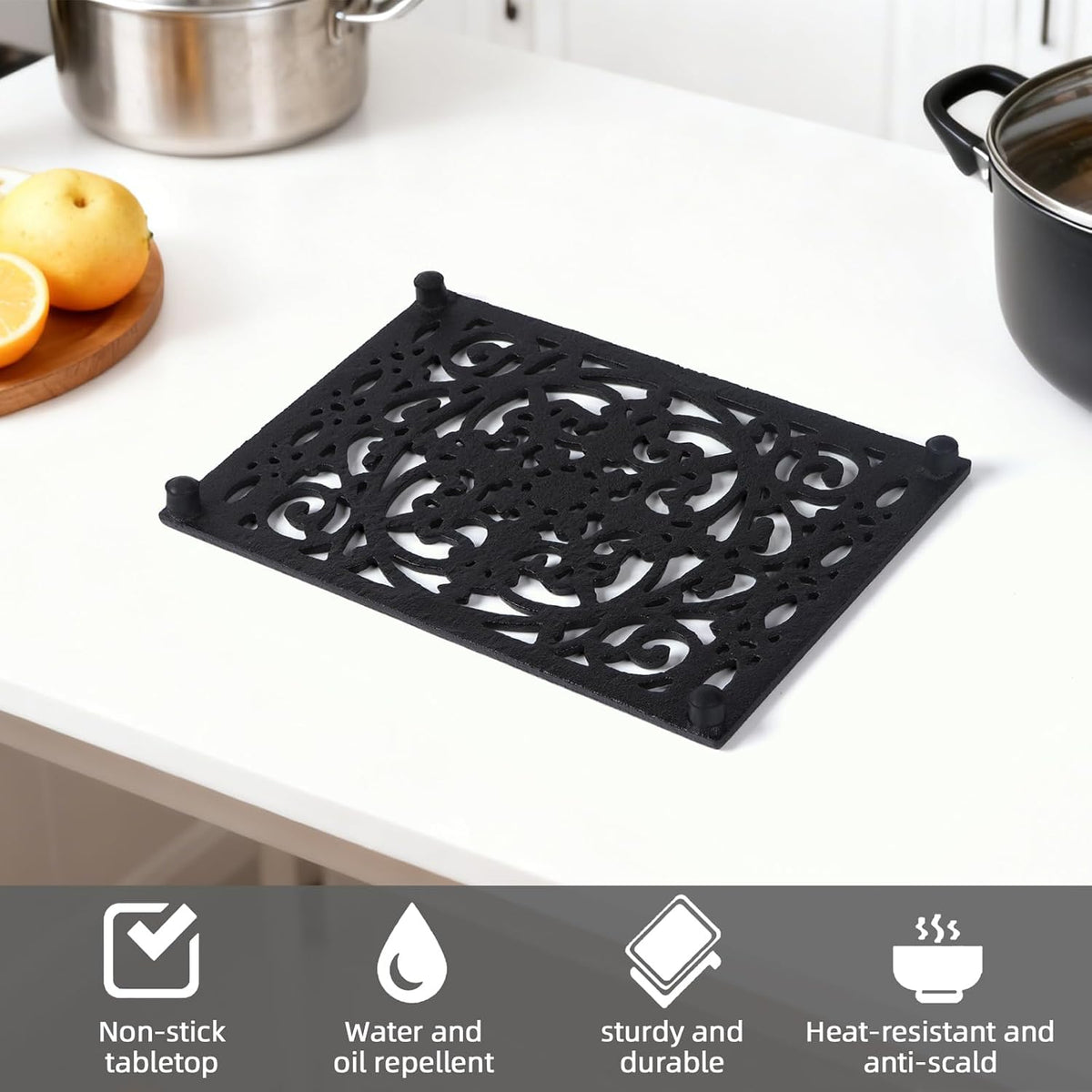 Notakia 9.6 x 6.3 Inch Cast Iron Trivet Set, Large Metal Trivets for Hot Dishes Pots Pans Decorative Kitchen Trivets