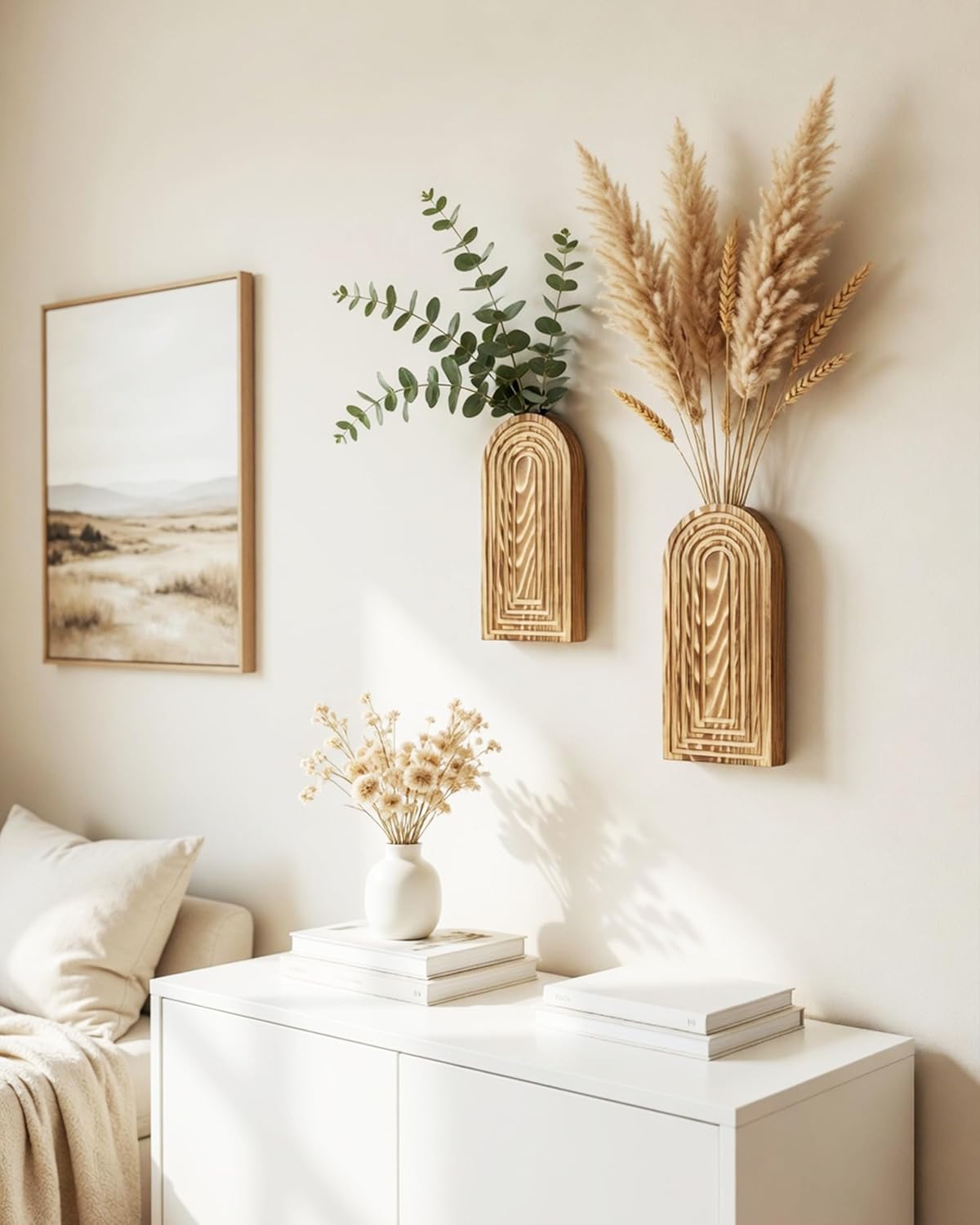 Wooden Wall Vase Set / Burnt Wood / Medium / Set of 2