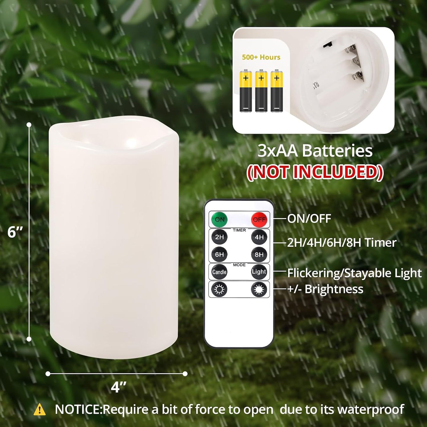 NURADA 6" x 4" Large Outdoor Flameless Candles - Waterproof LED Pillar Flickering Candle Battery Operated with Timer