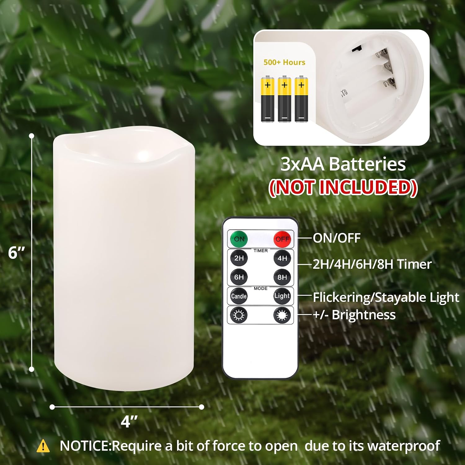 NURADA 6" x 4" Large Outdoor Flameless Candles - Waterproof LED Pillar Flickering Candle Battery Operated with Timer