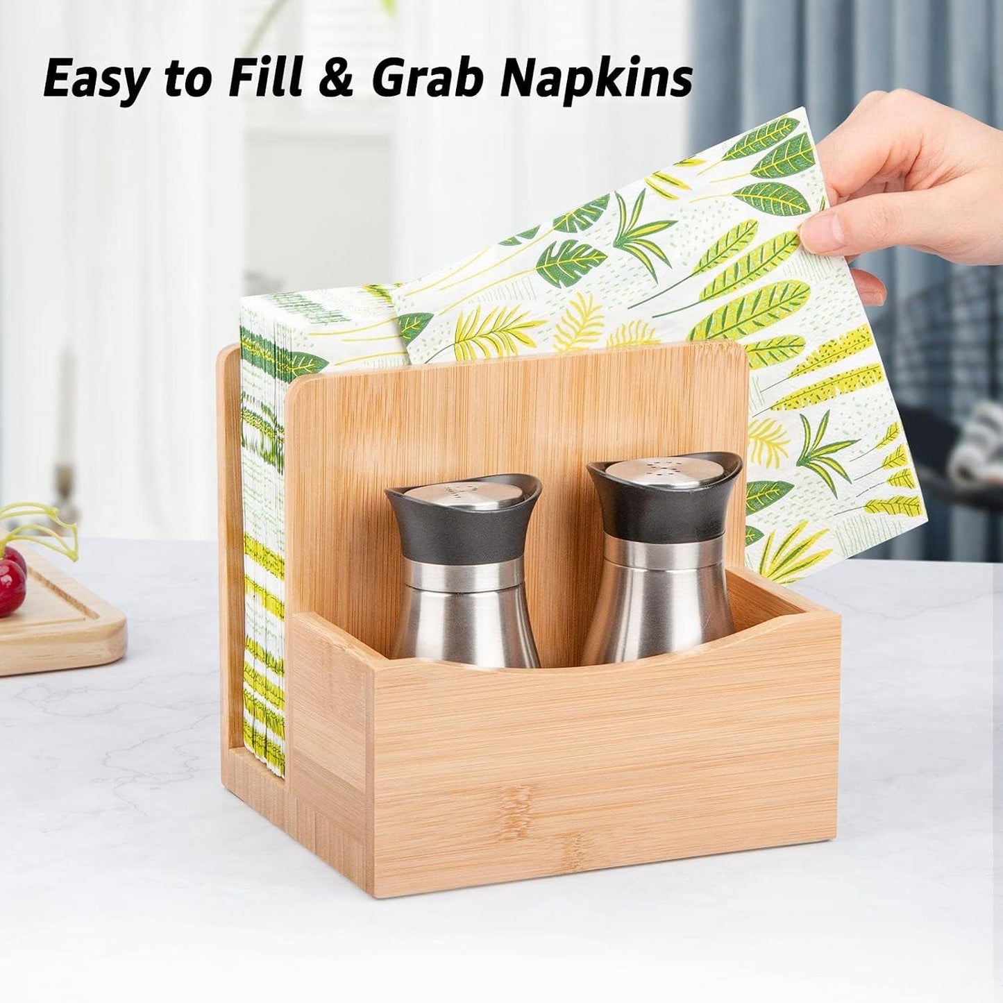 Bamboo Salt Pepper Napkin Holder Set / Natural