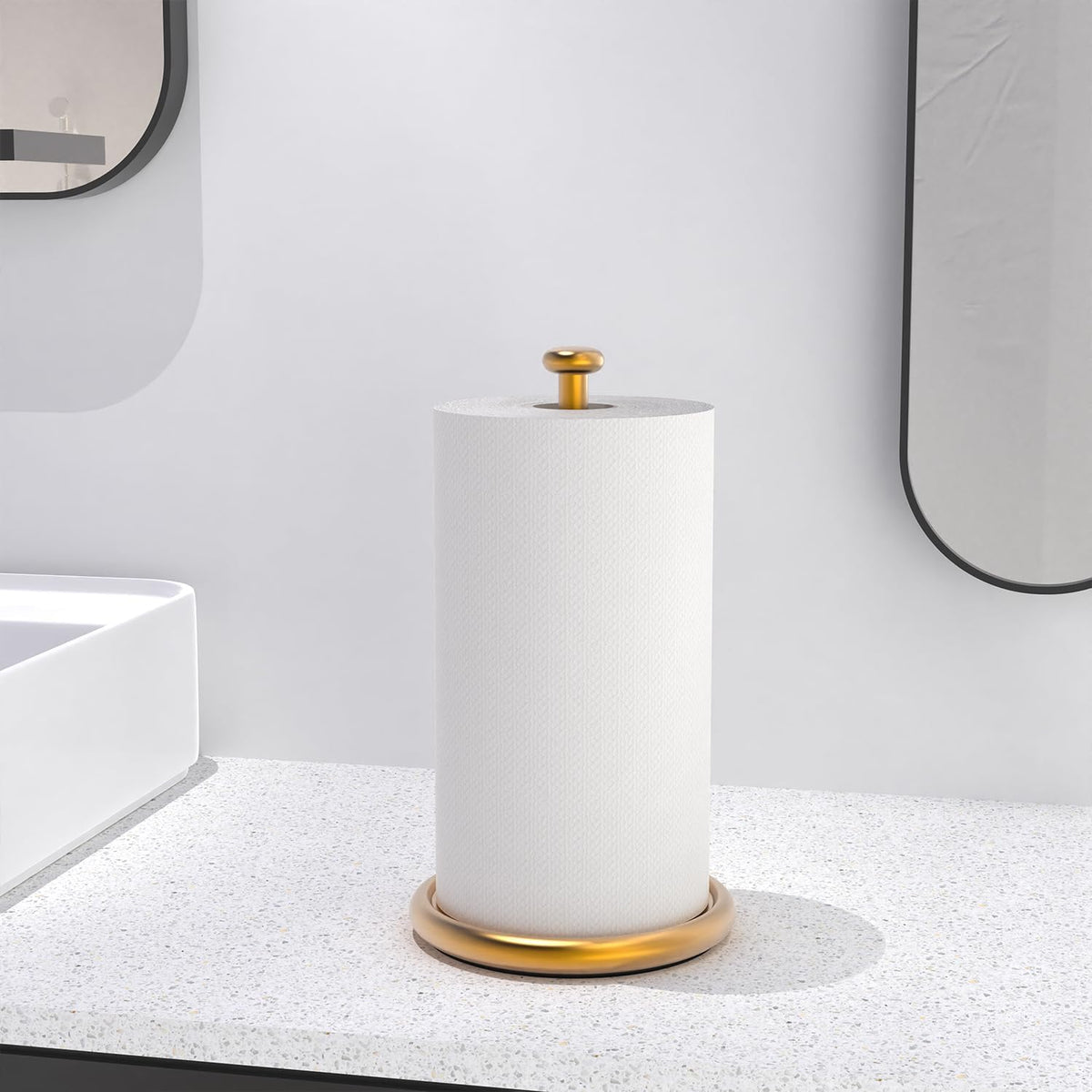 VEHHE Paper Towel Holder Countertop with Weighted Base, One-Hand Tear | Freestanding Design | Brushed Gold Finish