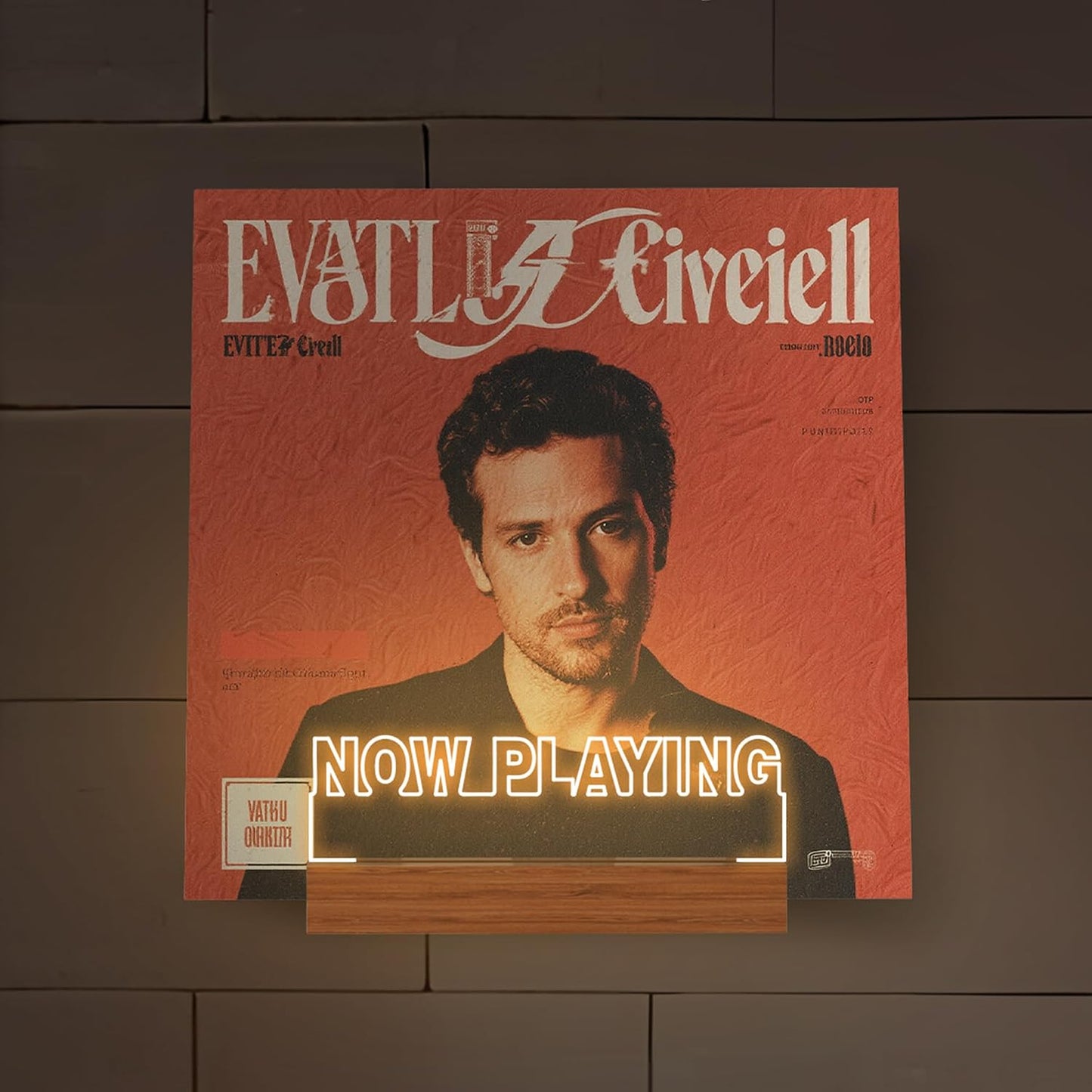 CoolGift Mart Now Playing Vinyl Record Stand Wall Mount, Light up Record Holder, Wooden Acrylic Display with Warm White