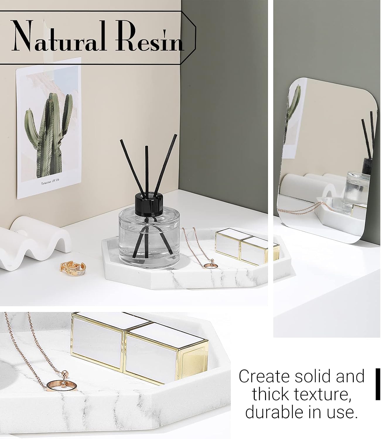 Small Octagon Vanity Tray / 8 x 5.7 x 0.8 / Gravel White