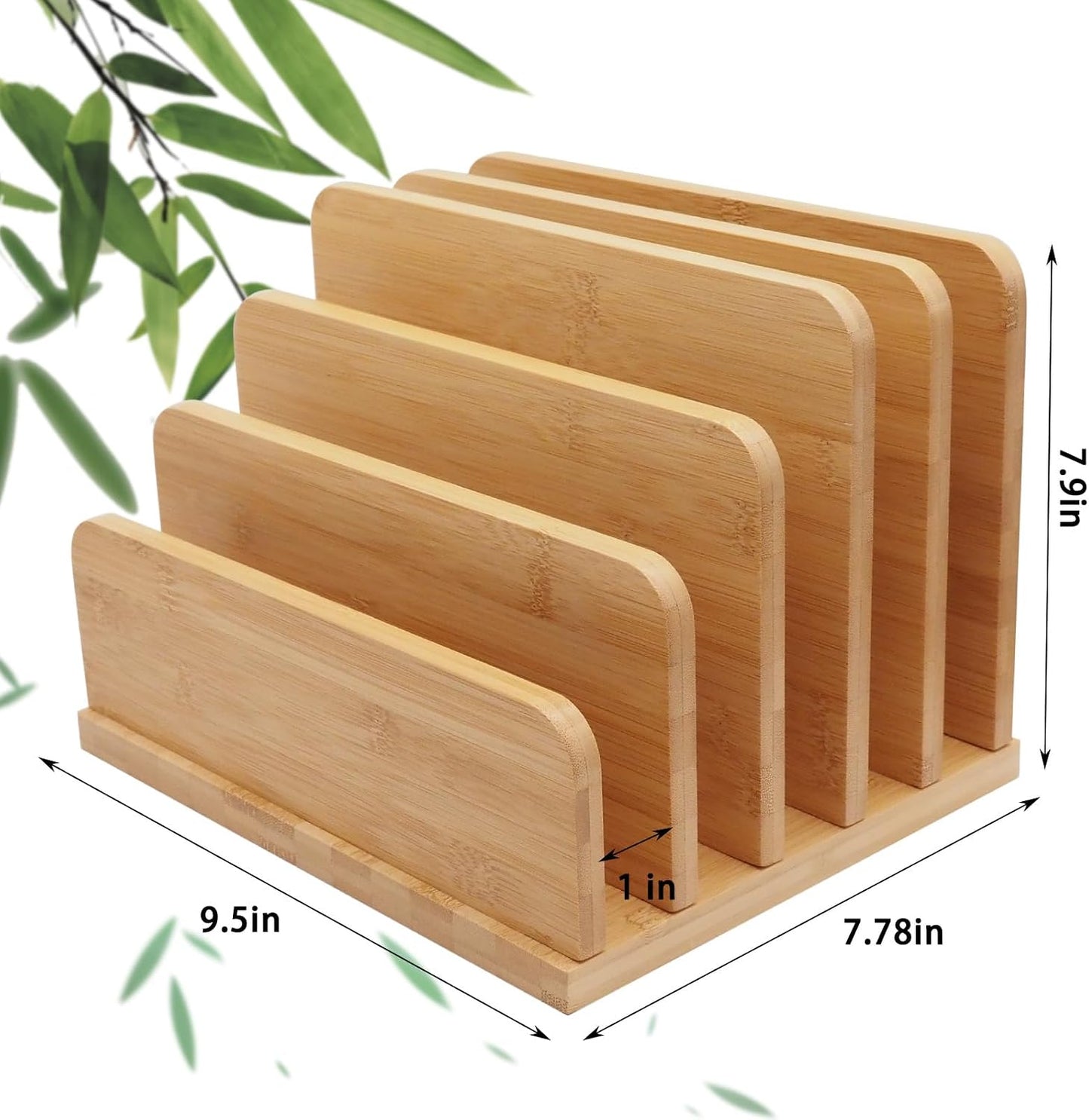 Desk File Mail Organizer Countertop, 5 Slots Bamboo Folder Sorter Holder for Letter, Envelope, Paper, Bill Filing