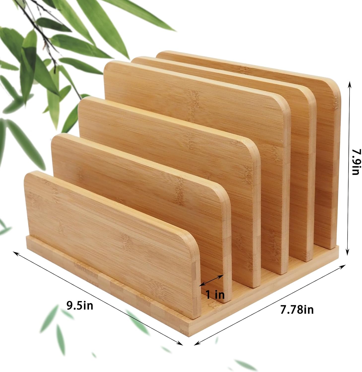 Desk File Mail Organizer Countertop, 5 Slots Bamboo Folder Sorter Holder for Letter, Envelope, Paper, Bill Filing
