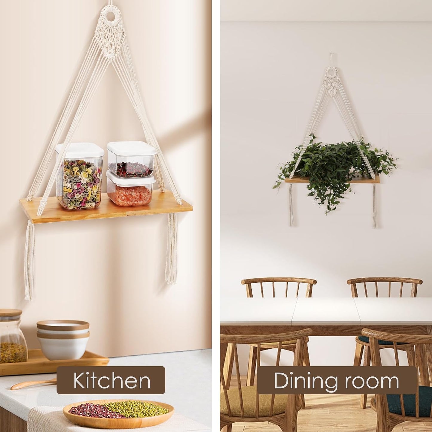 Boho Wooden Display Floating Shelves / Nature / Set of 2