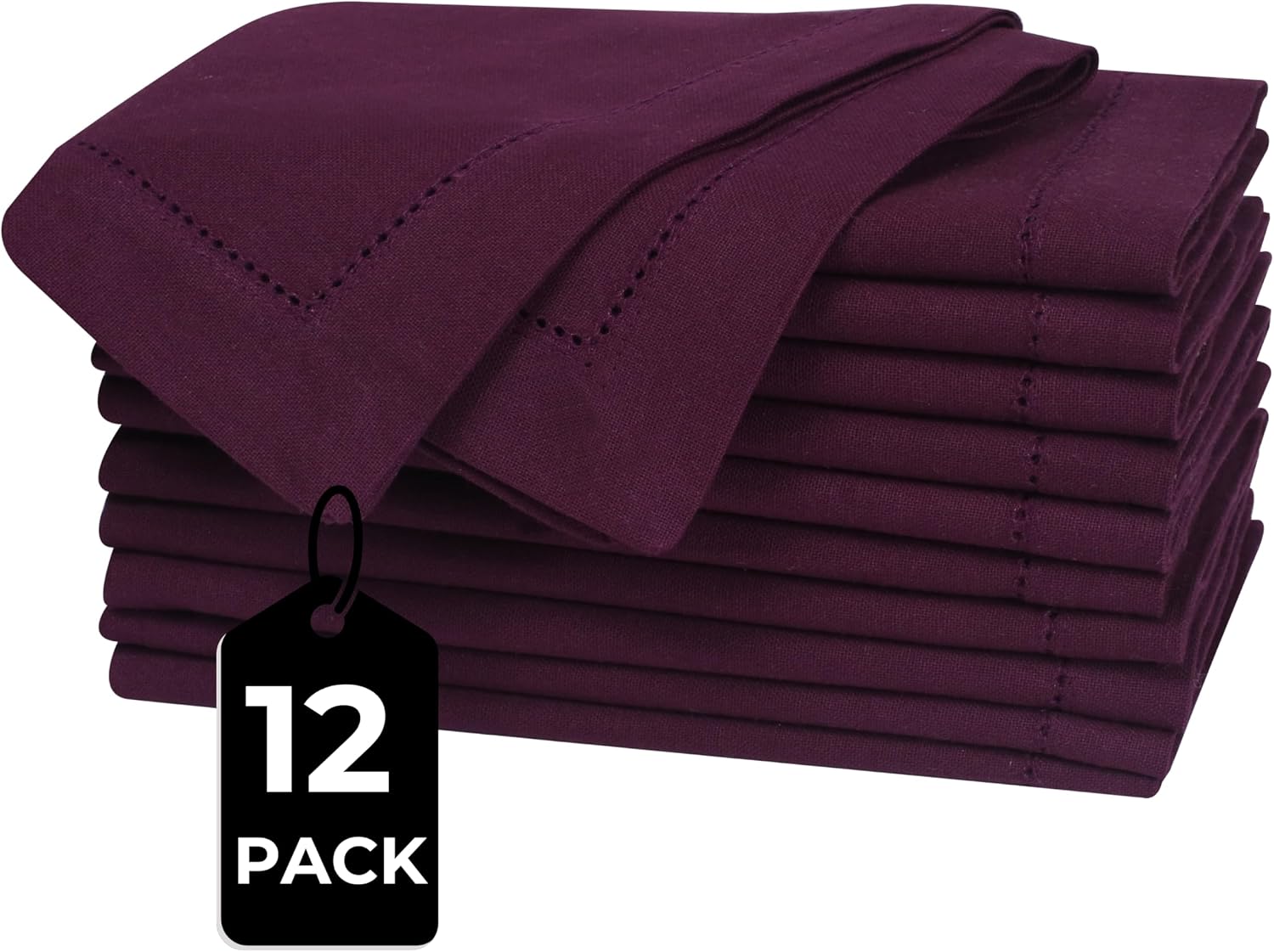 Bedding Craft Cotton Dinner Napkins Set of 12, 18x18, hemstitched, Plum | Machine Washable Soft Fabric Napkins for
