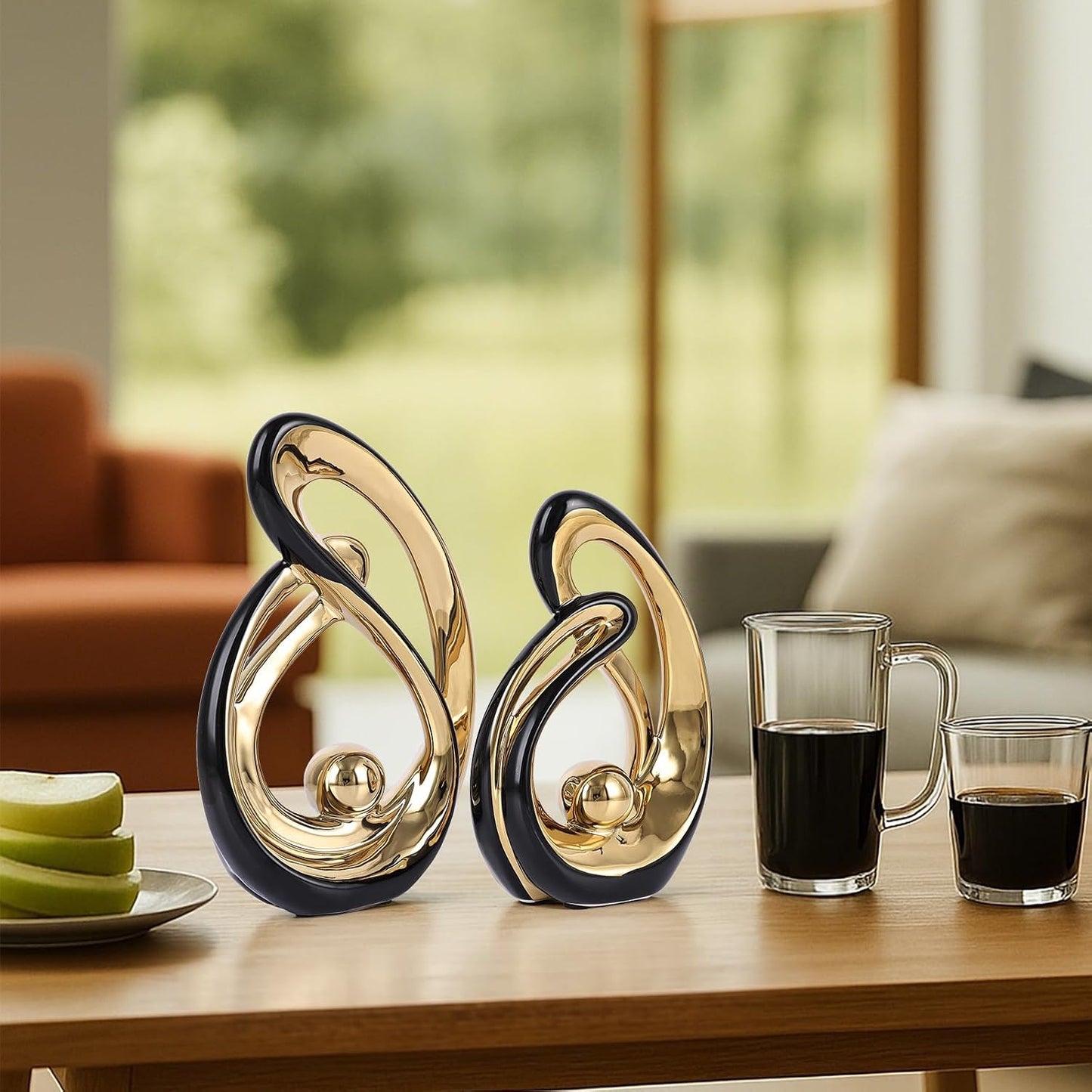 Abstract Ceramic Statue / Black Gold / Small / Set of 2