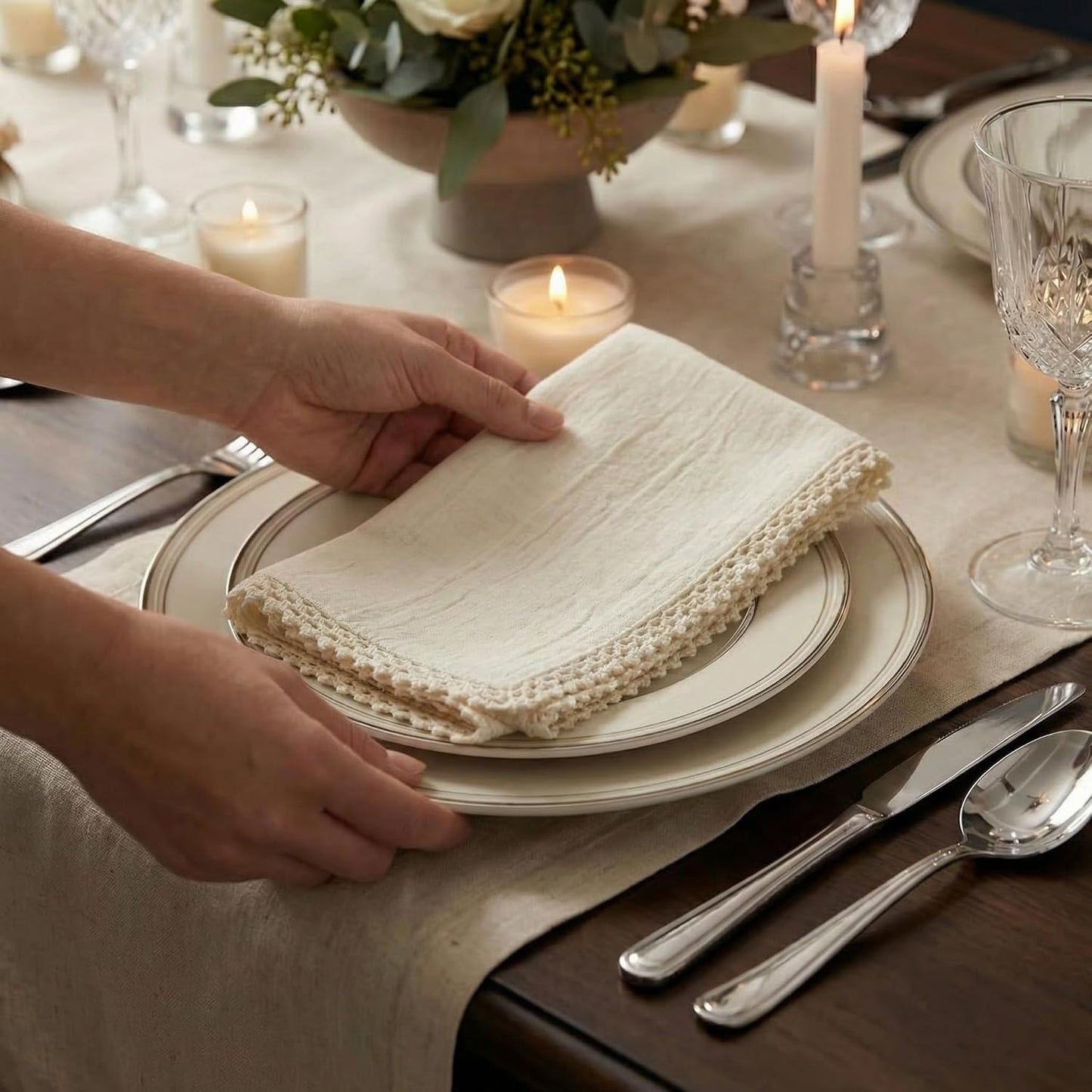 ACCENTHOME Cream Cloth Napkins Set of 12 18x18 inch Cotton Dinner Napkins - Washable Soft Premium Hotel Quality