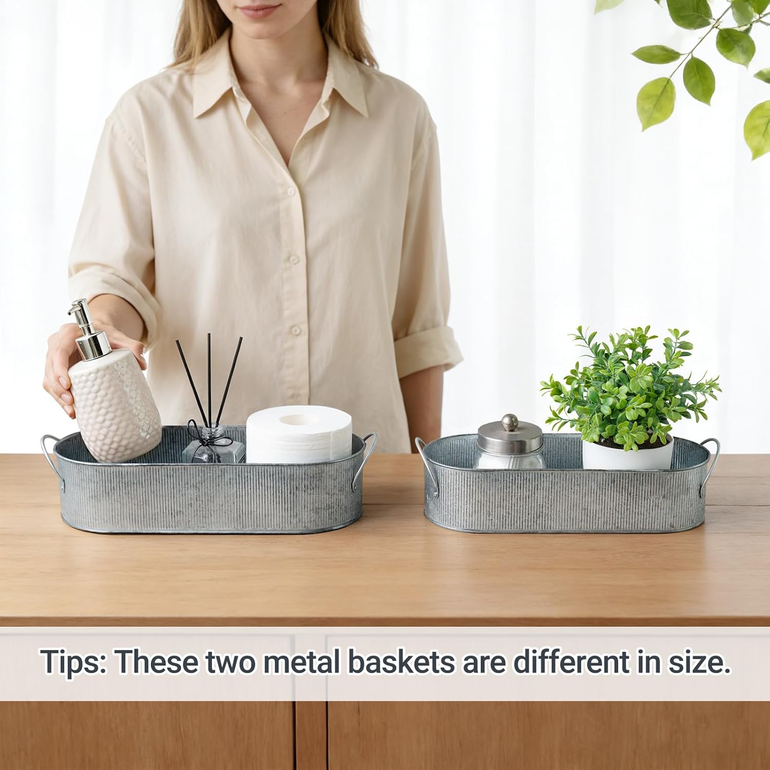 Metal Storage Basket for Toilet Tank Top Bathroom Decor / Silver