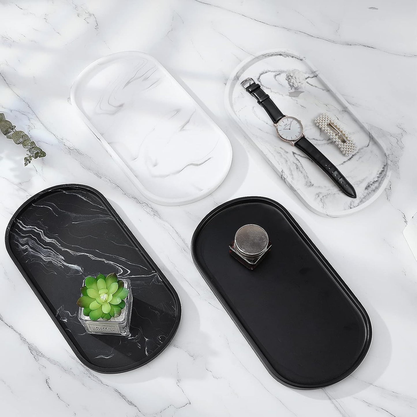 Bathroom Vanity Tray / G - Marble White / Medium