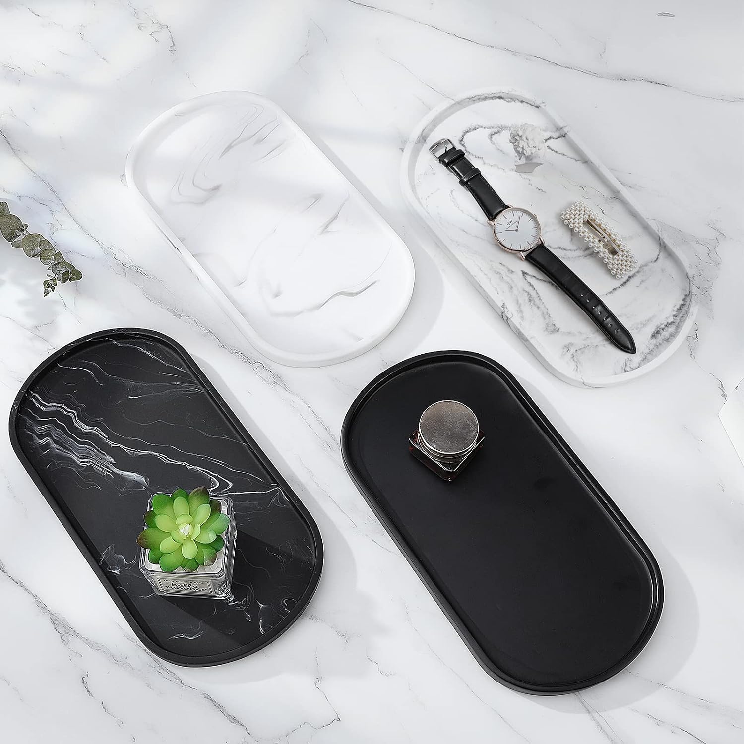 Bathroom Vanity Tray / G - Marble White / Medium