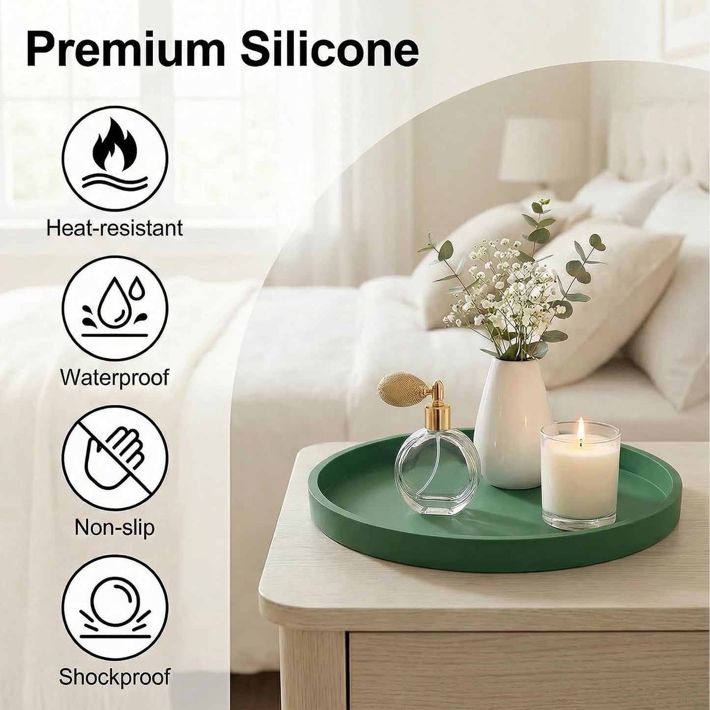 Vanity Trays / Round Tray Silicone / Green / 10.6 / 10.6 Inch