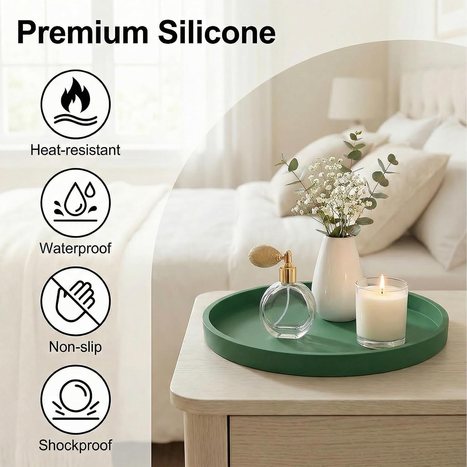 Vanity Trays / Round Tray Silicone / Green / 10.6 / 10.6 Inch
