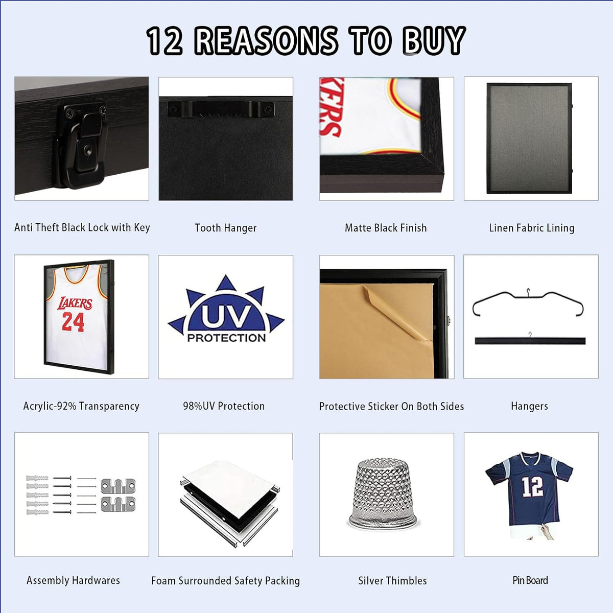 Jersey Frame Display Case, Black Linen Shadow Box for All Jerseys,1P | ﻿ Wall Mount, Jersey Shadow Box, Black