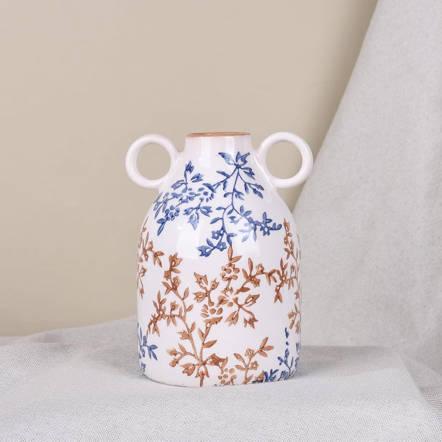 Ceramic Vase / Nordic Boho Small Vases Side Table Flower Centerpiece / Blue Floral