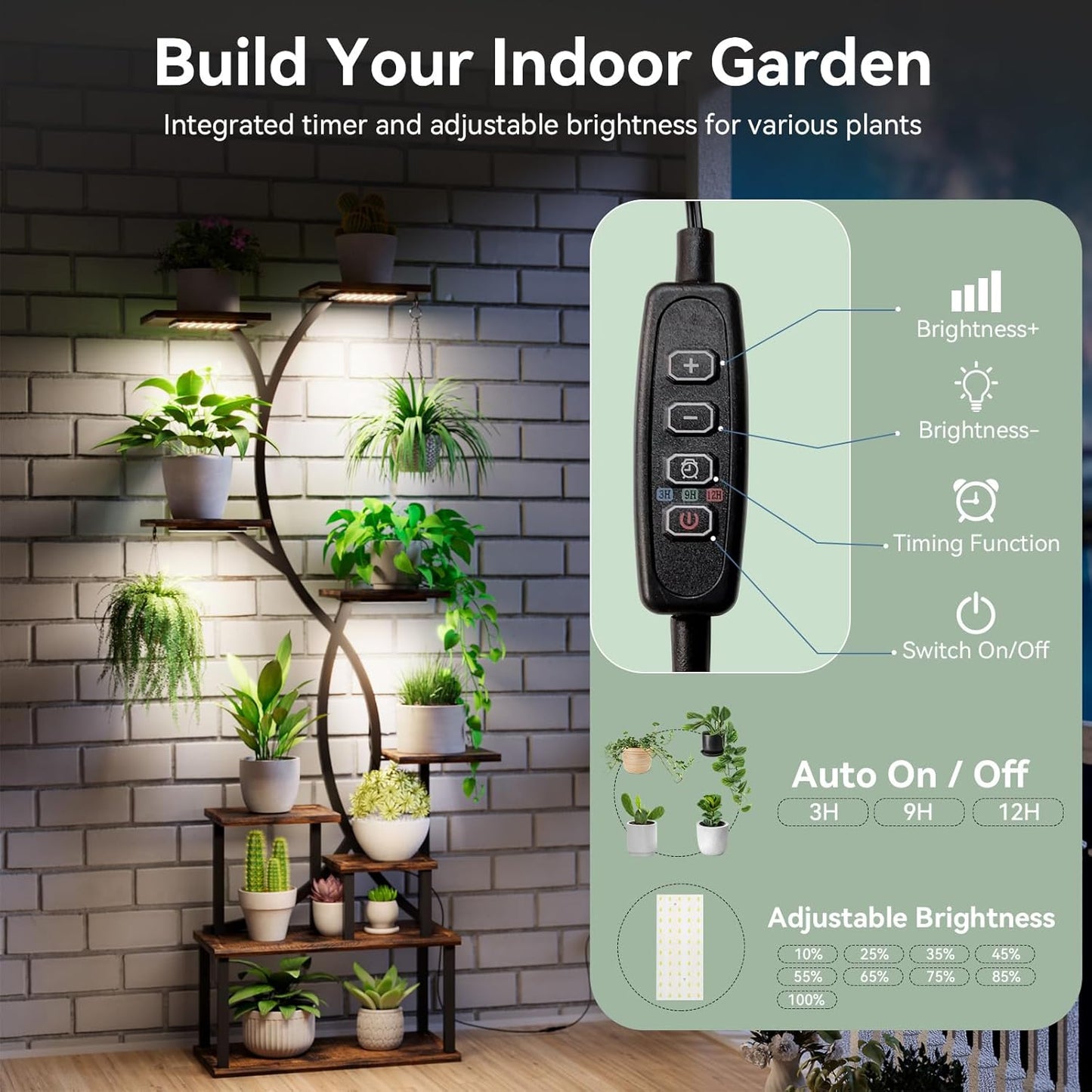 Plant Stand Indoor with Grow Lights 9 Tiered Wood Plant Shelf 62" Tall Plant Stand Metal Frame for Indoor Plants