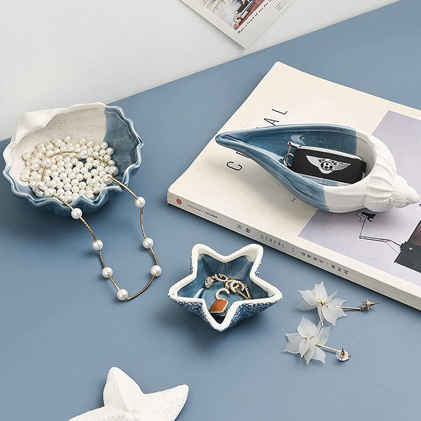 Ceramic Jewelry Dish Trinket Tray Ocean Style Ring Dish Earrings Candy Storage Holder Table / Style3