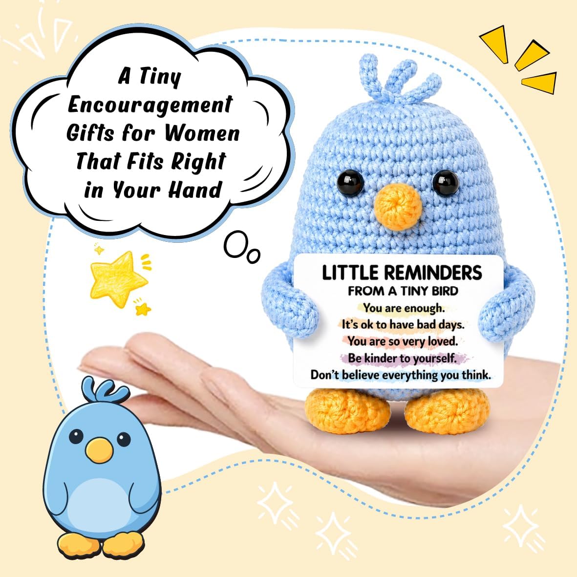 Positive Crochet Bird Gifts for Women Men / Blue