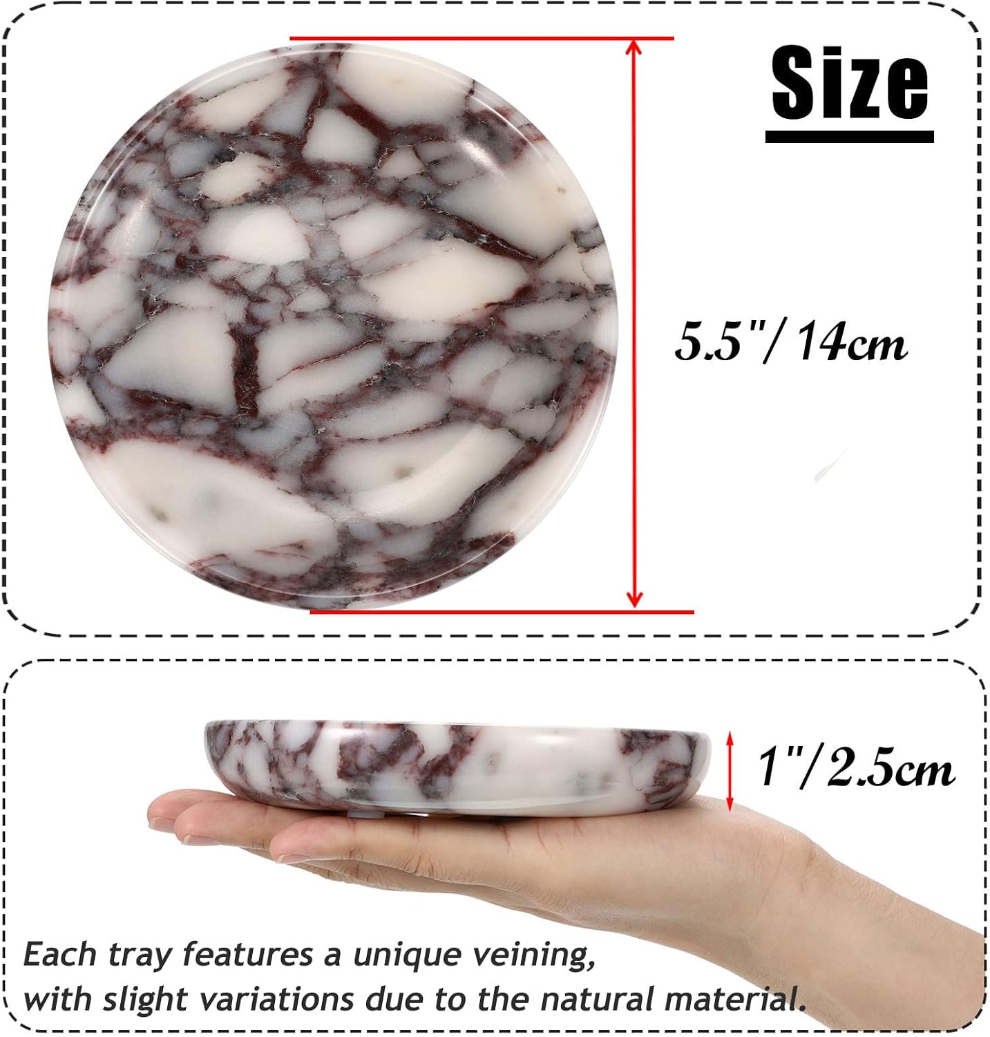 5.5" Marble Jewelry Dish Tray Decorative Key Plate Holder Catch / Small / Calacatta Viola / Natural